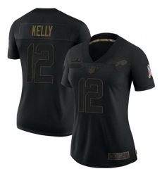 Women Buffalo Bills 12 Jim Kelly Black Limited 2020 Salute To Service Jersey