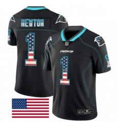 Mens Nike Carolina Panthers 1 Cam Newton Limited Black Rush USA Flag NFL Jersey