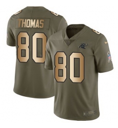 Nike Panthers 80 Ian Thomas Olive Gold Salute To Service Limited Jersey