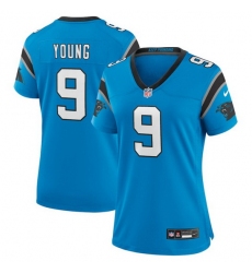 Women Carolina Panthers 9 Bryce Young Blue 2023 Draft Stitched Game Jersey