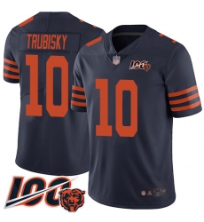 Men Chicago Bears 10 Mitchell Trubisky Limited Navy Blue Rush Vapor Untouchable 100th Season Football Jersey