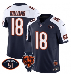 Men Chicago Bears 18 Caleb Williams Navy White F U S E  With Illinois And No  51 Patch Stitched Football Jersey