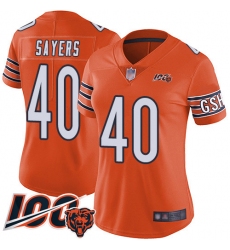 Women Chicago Bears 40 Gale Sayers Orange Alternate 100th Season Limited Football Jersey