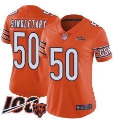 Women Chicago Bears 50 Mike Singletary Orange Alternate 100th Season Limited Football Jersey