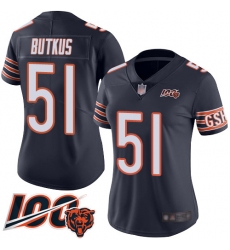 Women Chicago Bears 51 Dick Butkus Navy Blue Team Color 100th Season Limited Football Jersey