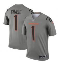 Men Cincinnati Bengals 1 Ja 27Marr Chase Gray Stitched Football Jersey