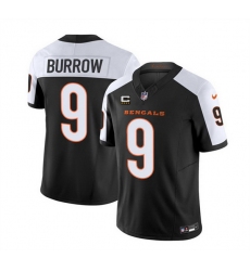 Men Cincinnati Bengals 9 Joe Burrow 2023 F U S E  Black White With 4 Star C Patch Vapor Untouchable Limited Stitched Jersey