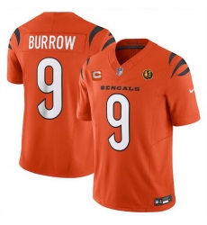 Men Cincinnati Bengals 9 Joe Burrow Orange 2023 F U S E  With 4 Star C Patch And John Madden Patch Vapor Limited Stitched Football Jersey