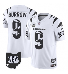 Men Cincinnati Bengals 9 Joe Burrow White F U S E  With 4 Star C Patch Special Vapor Untouchable Limited Stitched Football Jersey 1