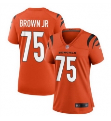 Women Cincinnati Bengals 75 Orlando Brown Jr  Orange Stitched Football Jersey  Run Small