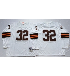 Men Cleveland Browns 32 Jim Brown White Long Sleeve M&N Throwback Jersey