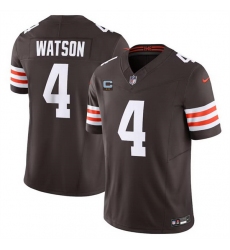 Men Cleveland Browns 4 Deshaun Watson Brown 2024 F U S E  With 2 Star C Patch Vapor Untouchable Limited Stitched Jersey