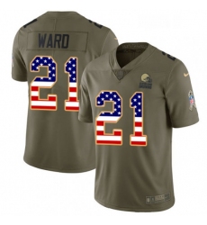 Mens Nike Cleveland Browns 21 Denzel Ward Limited Olive USA Flag 2017 Salute to Service NFL Jersey