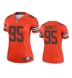 Women Cleveland Browns 95 Myles Garrett Orange Inverted Edition Stitched Jersey