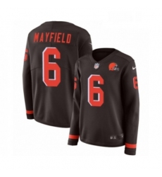 Womens Nike Cleveland Browns 6 Baker Mayfield Limited Brown Therma Long Sleeve NFL Jersey