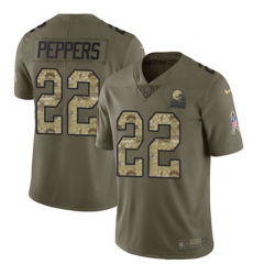 Youth Nike Browns #22 Jabrill Peppers Olive Camo Stitched NFL Limited 2017 Salute to Service Jersey