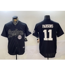 Men Dallas Cowboys 11 Micah Parsons Black With Patch Cool Base Stitched Baseball Jersey 1