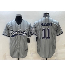 Men Dallas Cowboys 11 Micah Parsons Grey With Patch Cool Base Stitched Baseball Jersey