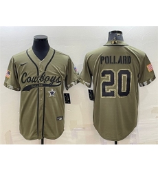 Men Dallas Cowboys 20 Tony Pollard 2022 Olive Salute To Service Cool Base Stitched Baseball Jersey