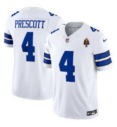 Men Dallas Cowboys 4 Dak Prescott White 2023 F U S E  With Walter Payton Patch Vapor Limited Stitched Football Jersey