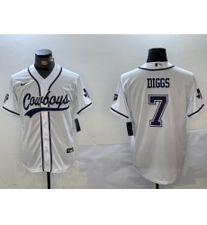 Men Dallas Cowboys 7 Trevon Diggs White With Patch Cool Base Stitched Baseball Jersey 3