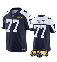 Men Dallas Cowboys 77 Tyron Smith Navy White 2023 F U S E  NFC East Champions Patch Stitched Football Jersey