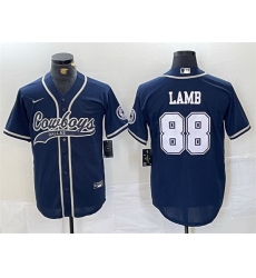 Men Dallas Cowboys 88 CeeDee Lamb Navy Cool Base Stitched Baseball Jersey