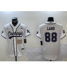 Men Dallas Cowboys 88 CeeDee Lamb White With Patch Cool Base Stitched Baseball Jersey 3