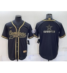 Men Dallas Cowboys Black Gold Team Big Logo With Patch Cool Base Stitched Baseball Jersey