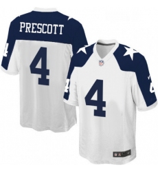 Mens Nike Dallas Cowboys 4 Dak Prescott Game White Throwback Alternate NFL Jersey