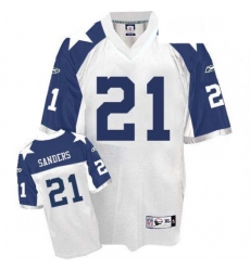 Reebok Dallas Cowboys 21 Deion Sanders White Thanksgiving Authentic Throwback NFL Jersey