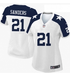 Womens Nike Dallas Cowboys 21 Deion Sanders Elite White Throwback Alternate NFL Jersey