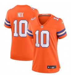 Women Denver Broncos 10 Bo Nix Orange Mile High Collection 1977 Throwback Stitched Jersey