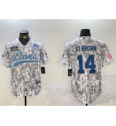 Men Detroit Lions 14 Amon Ra St Brown 2024 Arctic Camo Salute To Service Stitched Baseball Jersey 3