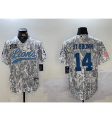 Men Detroit Lions 14 Amon Ra St Brown 2024 Arctic Camo Salute To Service Stitched Baseball Jersey