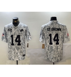 Men Detroit Lions 14 Amon Ra St  Brown 2024 F U S E Arctic Camo Salute To Service Limited Stitched Football jerseys