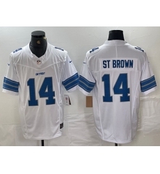 Men Detroit Lions 14 Amon Ra St  Brown White 2024 F U S E  Vapor Limited Stitched Jersey