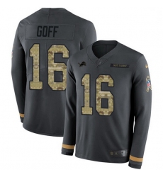 Men Detroit Lions 16 Jared Goff Anthracite Salute to Service Men Stitched NFL Limited Therma Long Sleeve Jersey