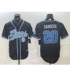 Men Detroit Lions 20 Barry Sanders Black Cool Base Stitched Baseball Jersey