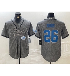 Men Detroit Lions 26 Jahmyr Gibbs Grey Cool Base Stitched Baseball Jersey 1