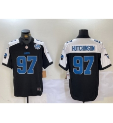 Men Detroit Lions 97 Aidan Hutchinson Black White F U S E  2024 Michigan Patch Vapor Limited Stitched Jersey 1