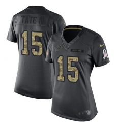 Nike Lions #15 Golden Tate III Black Womens Stitched NFL Limited 2016 Salute to Service Jersey