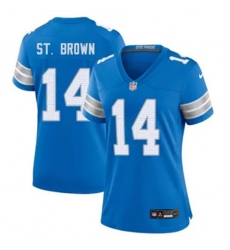 Women Detroit Lions 14 Amon Ra St Brown Blue 2024 F U S E Vapor Limited Stitched Jersey