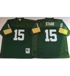 Men Green Bay Green Bay Packers 15 Bart Starr Green M&N Throwback Jersey