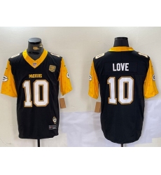 Men Green Bay Packers 10 Jordan Love Black White Gold 2024 F U S E  Home Patch Vapor Untouchable Limited Stitched Jersey