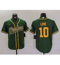 Men Green Bay Packers 10 Jordan Love Green Cool Base Stitched Baseball Jersey