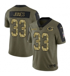 Men Green Bay Packers 33 Aaron Jones 2021 Salute To Service Olive Camo Limited Stitched Jersey