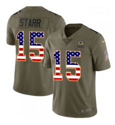 Men Nike Green Bay Packers 15 Bart Starr Limited OliveUSA Flag 2017 Salute to Service NFL Jersey