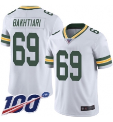 Youth Packers 69 David Bakhtiari White Stitched Football 100th Season Vapor Limited Jersey