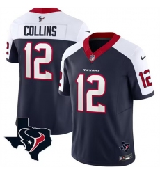 Men Houston Texans 12 Nico Collins White Navy 2023 F U S E  Vapor Untouchable Limited Stitched Football Jersey